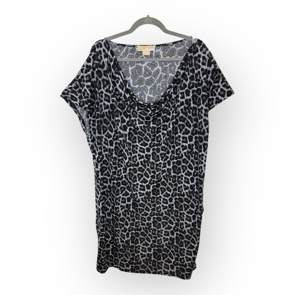Distressed Black Gray Leopard Print Cowl Neck Dress Grunge Glam Rock Y2K Size 2X